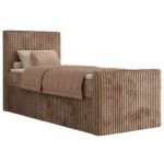 Łóżko kontynentalne TILIANO DUO 90x200 - H4 - brązowy, sztruks - strona lewa - topper T25