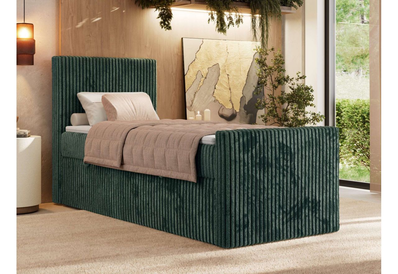 Łóżko kontynentalne TILIANO DUO 90x200 - H4 - ciemnozielony, sztruks - strona lewa - topper T25