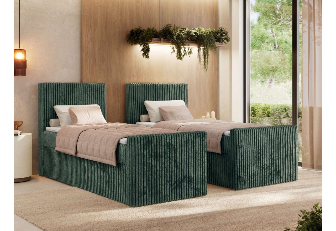 Łóżko kontynentalne TILIANO DUO 90x200 - H4 - ciemnozielony, sztruks - strona lewa - topper T25