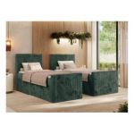 Łóżko kontynentalne TILIANO DUO 90x200 - H4 - ciemnozielony, sztruks - strona lewa - topper T25