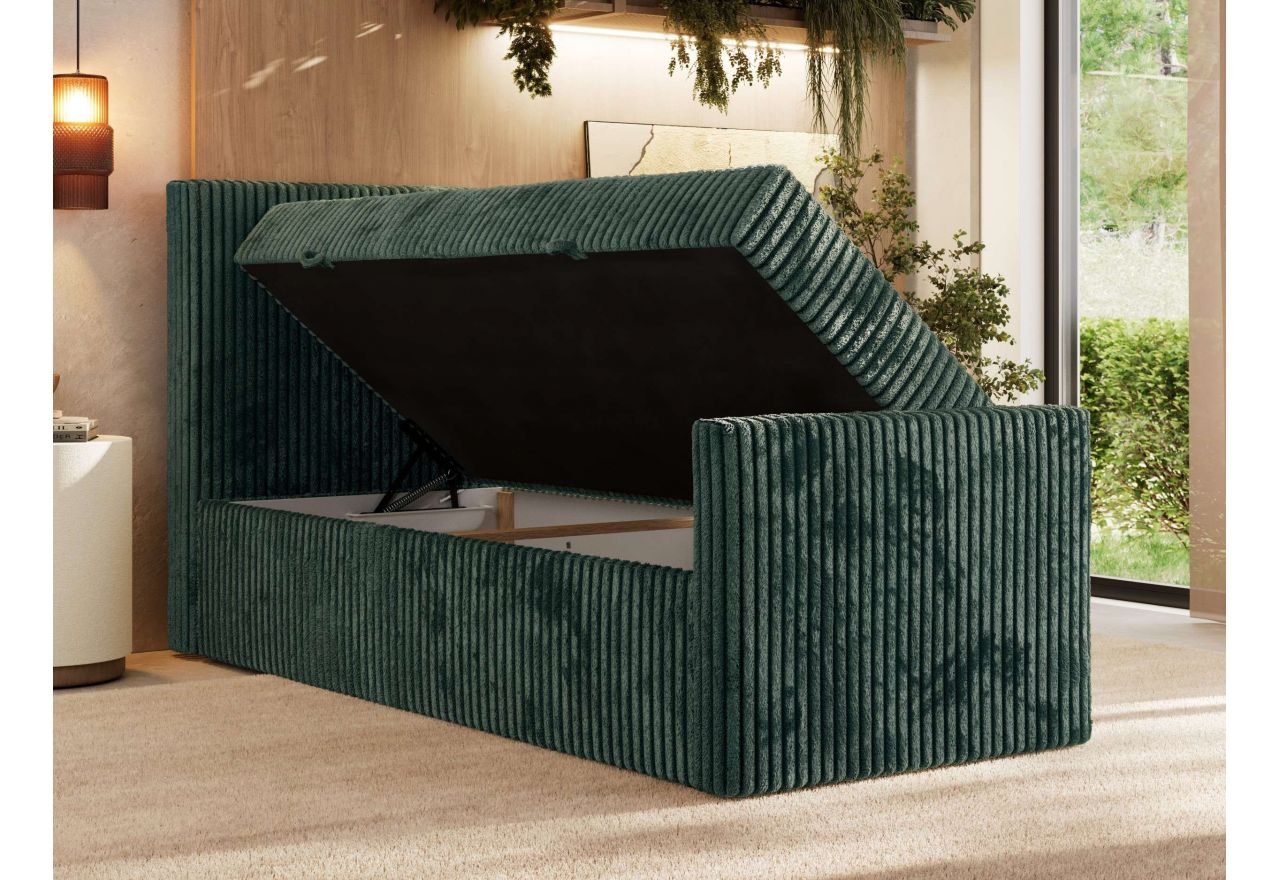 Łóżko kontynentalne TILIANO DUO 90x200 - H4 - ciemnozielony, sztruks - strona lewa - topper T25