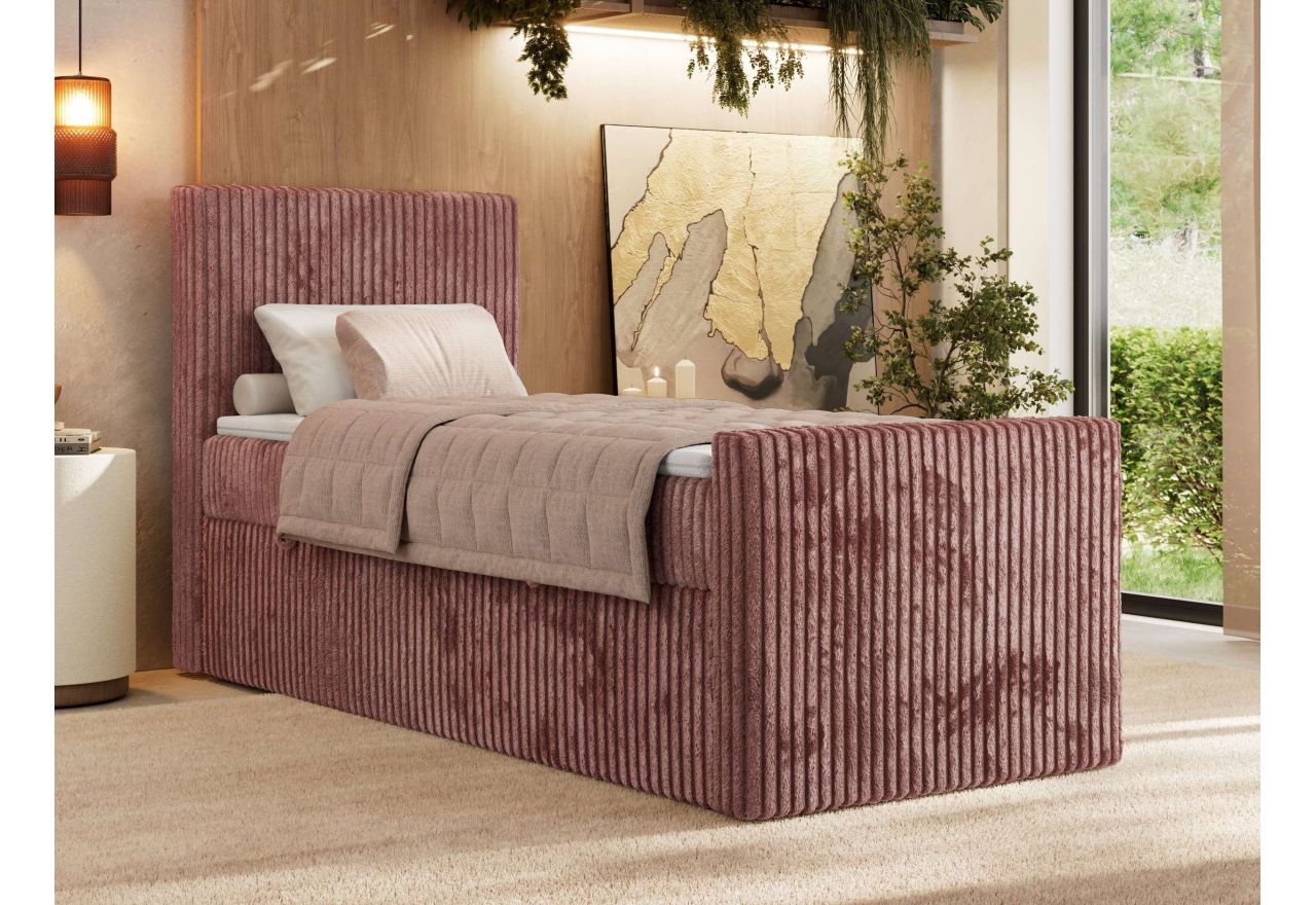 Łóżko kontynentalne TILIANO DUO 90x200 - H4 - różowy, sztruks - strona lewa - topper T25