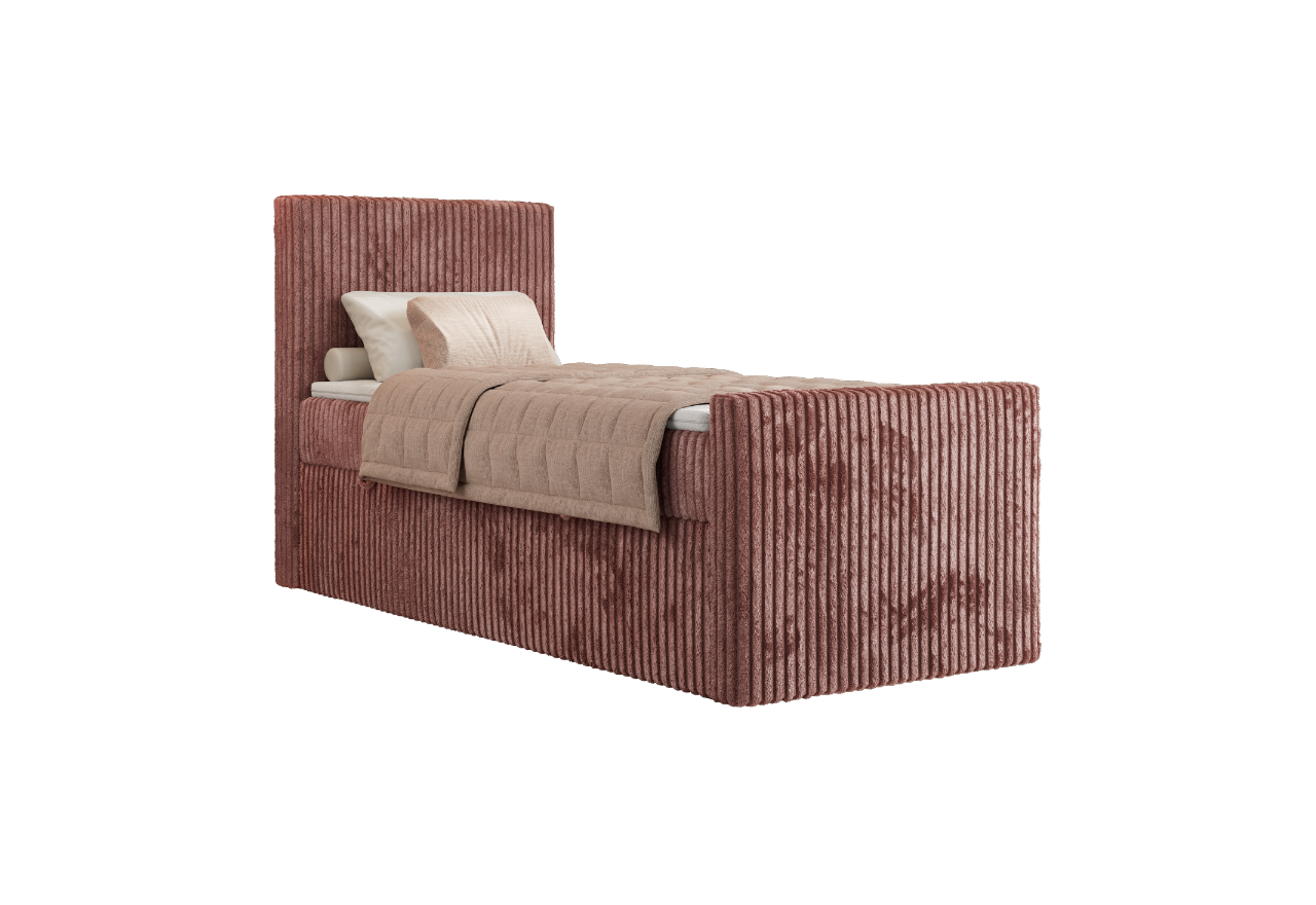 Łóżko kontynentalne TILIANO DUO 90x200 - H4 - różowy, sztruks - strona lewa - topper T25