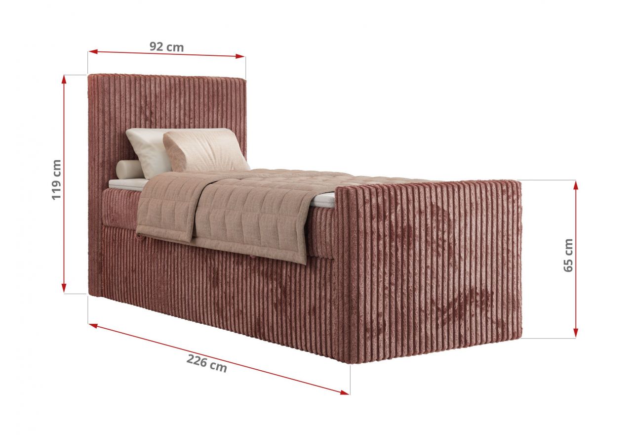 Łóżko kontynentalne TILIANO DUO 90x200 - H4 - różowy, sztruks - strona lewa - topper T25