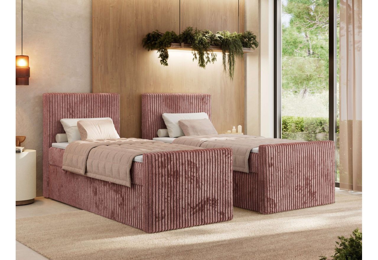 Łóżko kontynentalne TILIANO DUO 90x200 - H4 - różowy, sztruks - strona lewa - topper T25