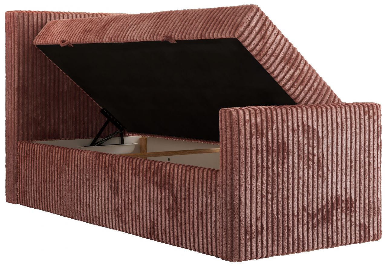 Łóżko kontynentalne TILIANO DUO 90x200 - H4 - różowy, sztruks - strona lewa - topper T25