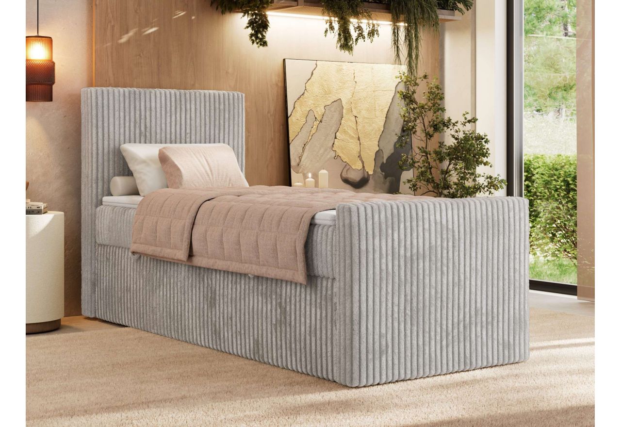 Łóżko kontynentalne TILIANO DUO 90x200 - H4 - jasnoszary, sztruks - strona lewa - topper T25