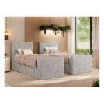 Łóżko kontynentalne TILIANO DUO 90x200 - H4 - jasnoszary, sztruks - strona lewa - topper T25