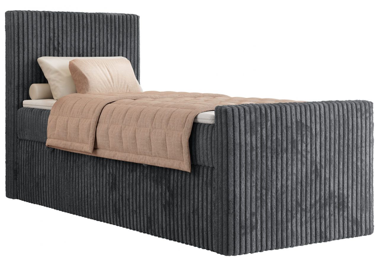 Łóżko kontynentalne TILIANO DUO 90x200 - H4 - ciemnoszary, sztruks - strona lewa - topper T25