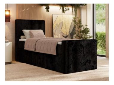 Łóżko kontynentalne TILIANO DUO 90x200 - H4 - czarny, sztruks - strona lewa - topper T25