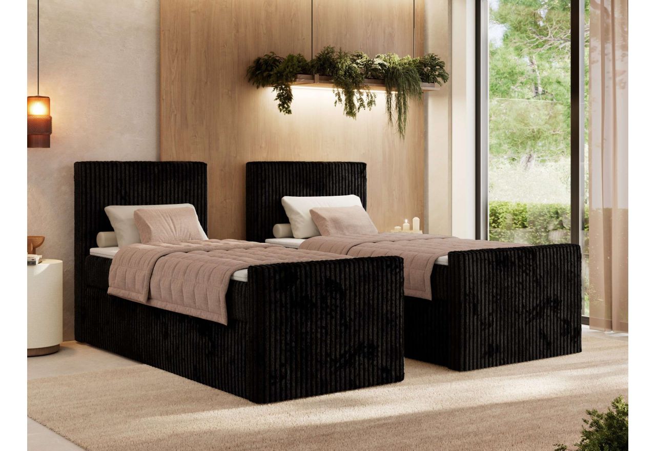 Łóżko kontynentalne TILIANO DUO 90x200 - H4 - czarny, sztruks - strona lewa - topper T25