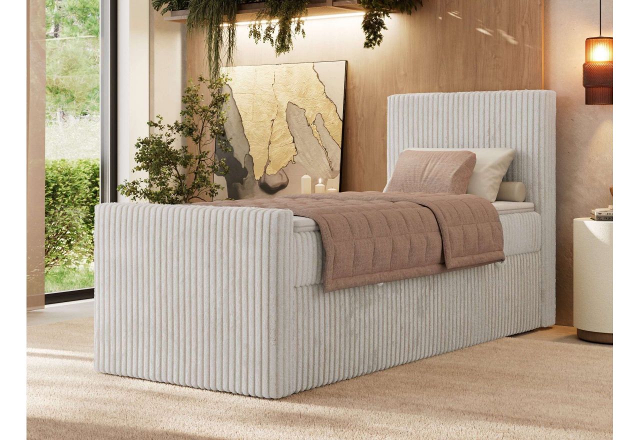 Łóżko kontynentalne TILIANO DUO 90x200 - H4 - beżowy, sztruks - strona prawa - topper T25