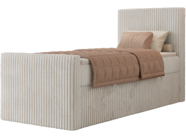 Łóżko kontynentalne TILIANO DUO 90x200 - H4 - beżowy, sztruks - strona prawa - topper T25