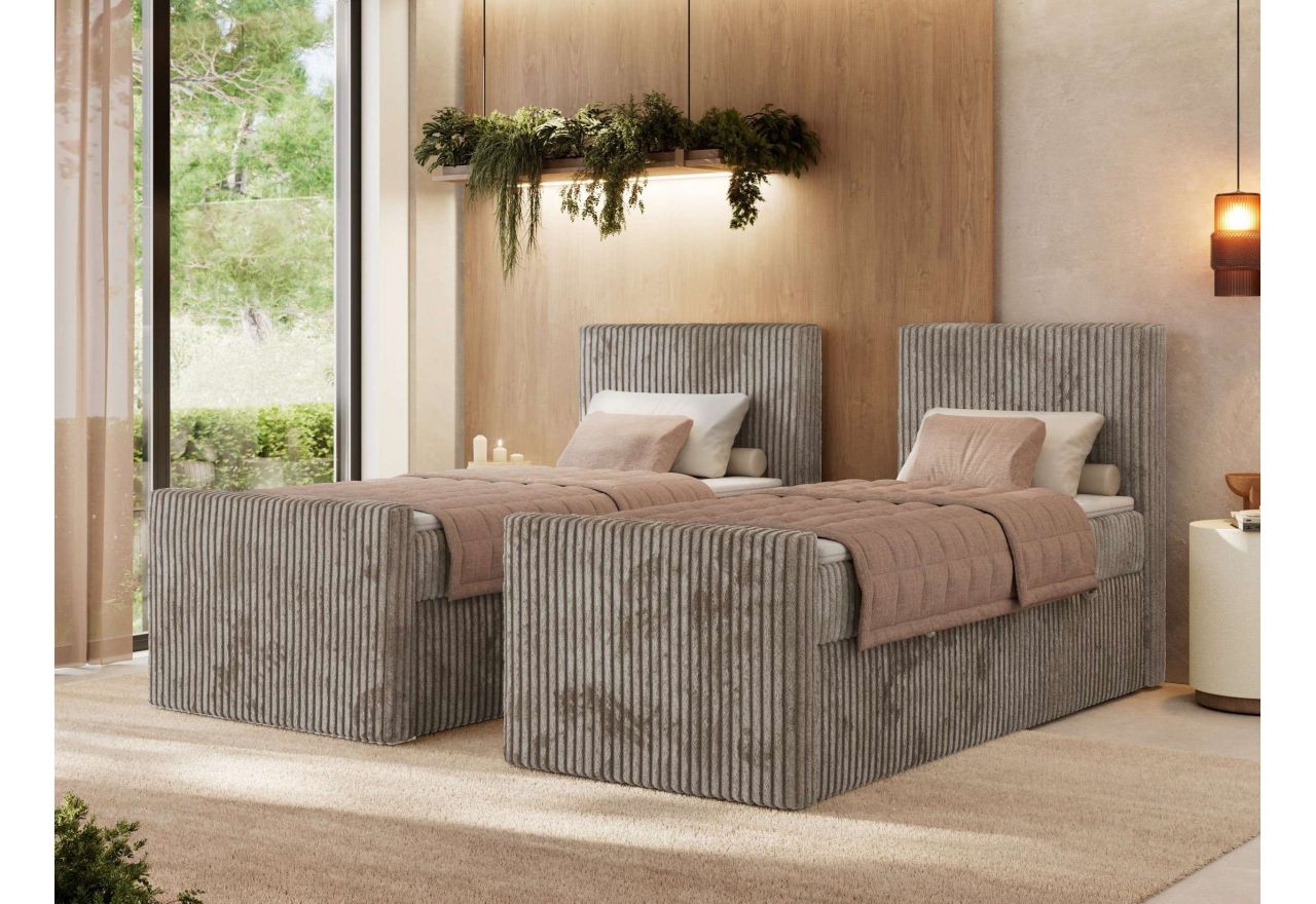 Łóżko kontynentalne TILIANO DUO 90x200 - H4 - jasnobrązowy, sztruks - strona prawa - topper T25