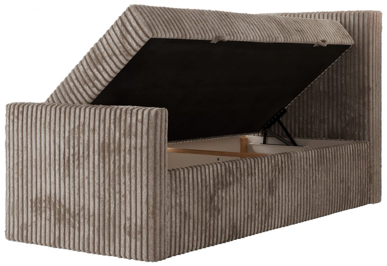 Łóżko kontynentalne TILIANO DUO 90x200 - H4 - jasnobrązowy, sztruks - strona prawa - topper T25