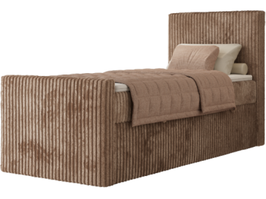 Łóżko kontynentalne TILIANO DUO 90x200 - H4 - brązowy, sztruks - strona prawa - topper T25