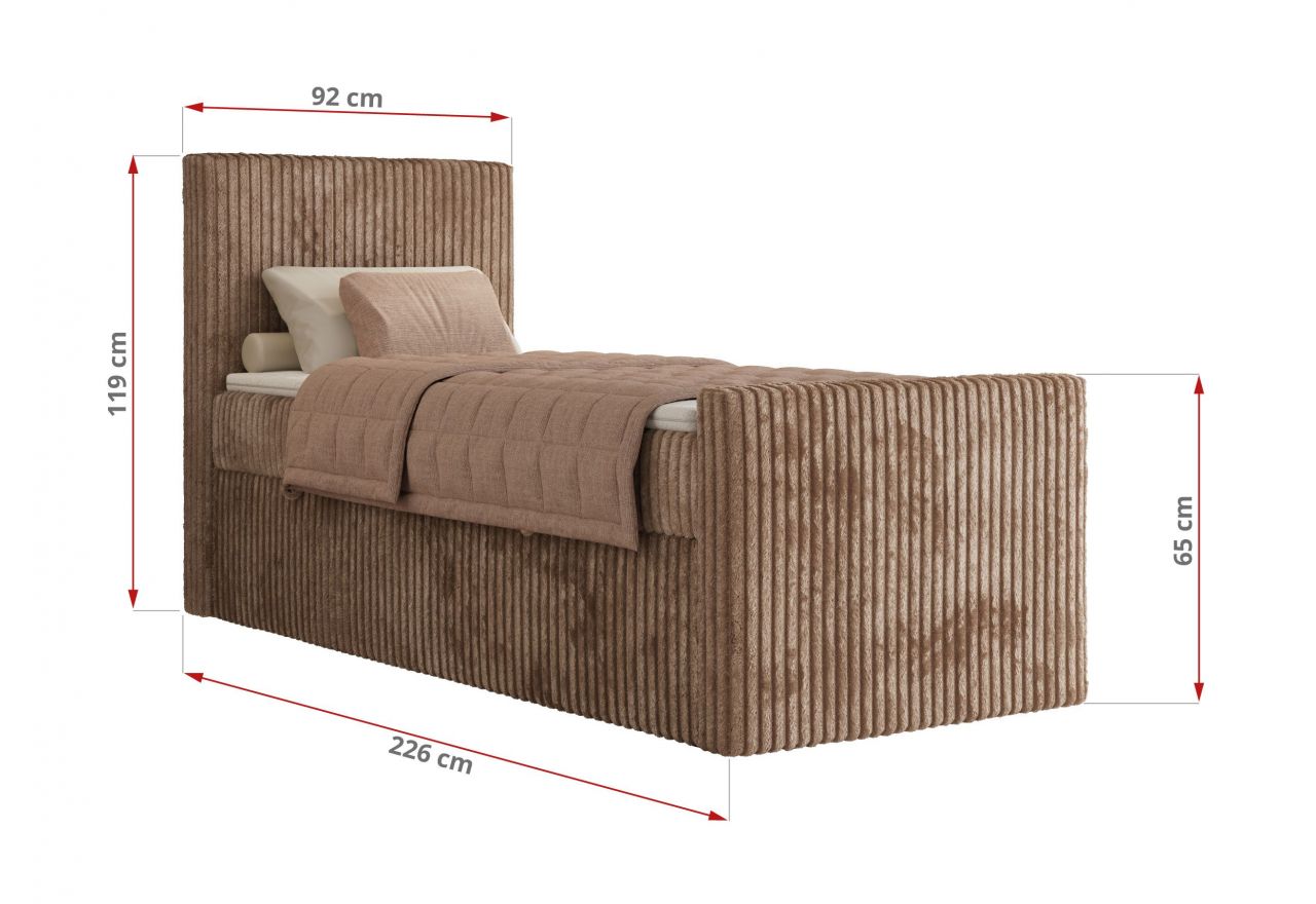 Łóżko kontynentalne TILIANO DUO 90x200 - H4 - brązowy, sztruks - strona prawa - topper T25