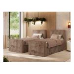 Łóżko kontynentalne TILIANO DUO 90x200 - H4 - brązowy, sztruks - strona prawa - topper T25