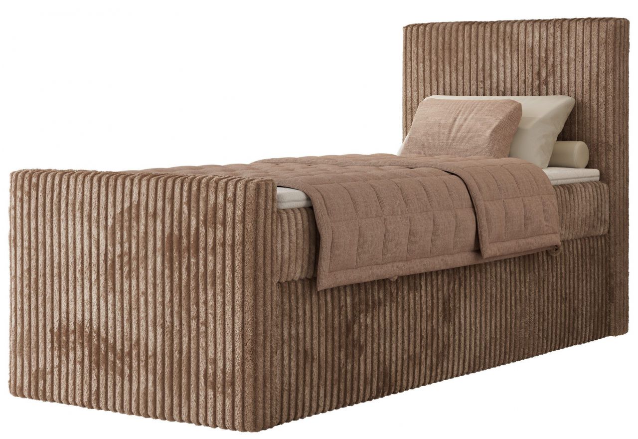 Łóżko kontynentalne TILIANO DUO 90x200 - H4 - brązowy, sztruks - strona prawa - topper T25