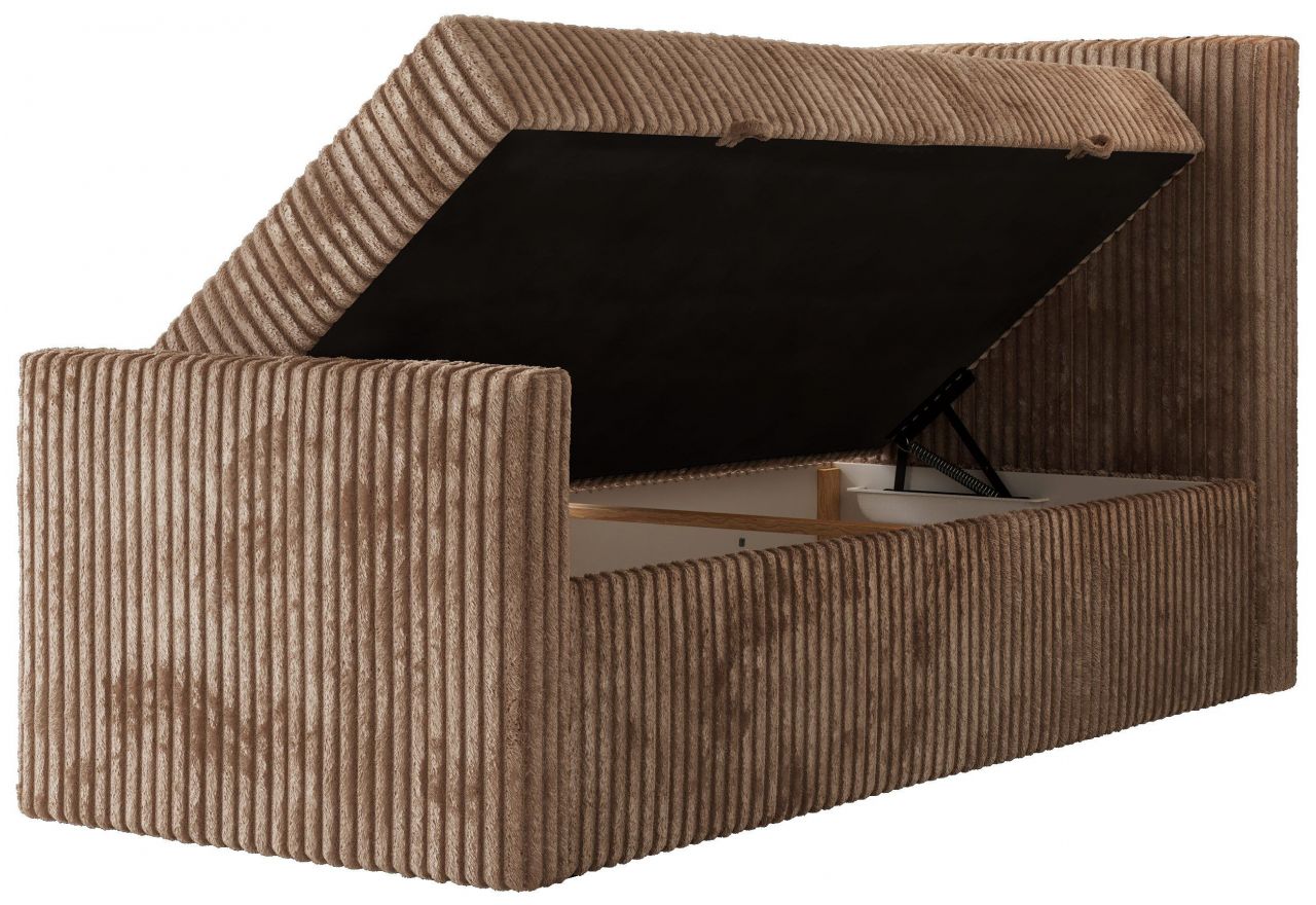 Łóżko kontynentalne TILIANO DUO 90x200 - H4 - brązowy, sztruks - strona prawa - topper T25