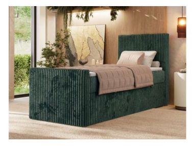 Łóżko kontynentalne TILIANO DUO 90x200 - H4 - ciemnozielony, sztruks - strona prawa - topper T25