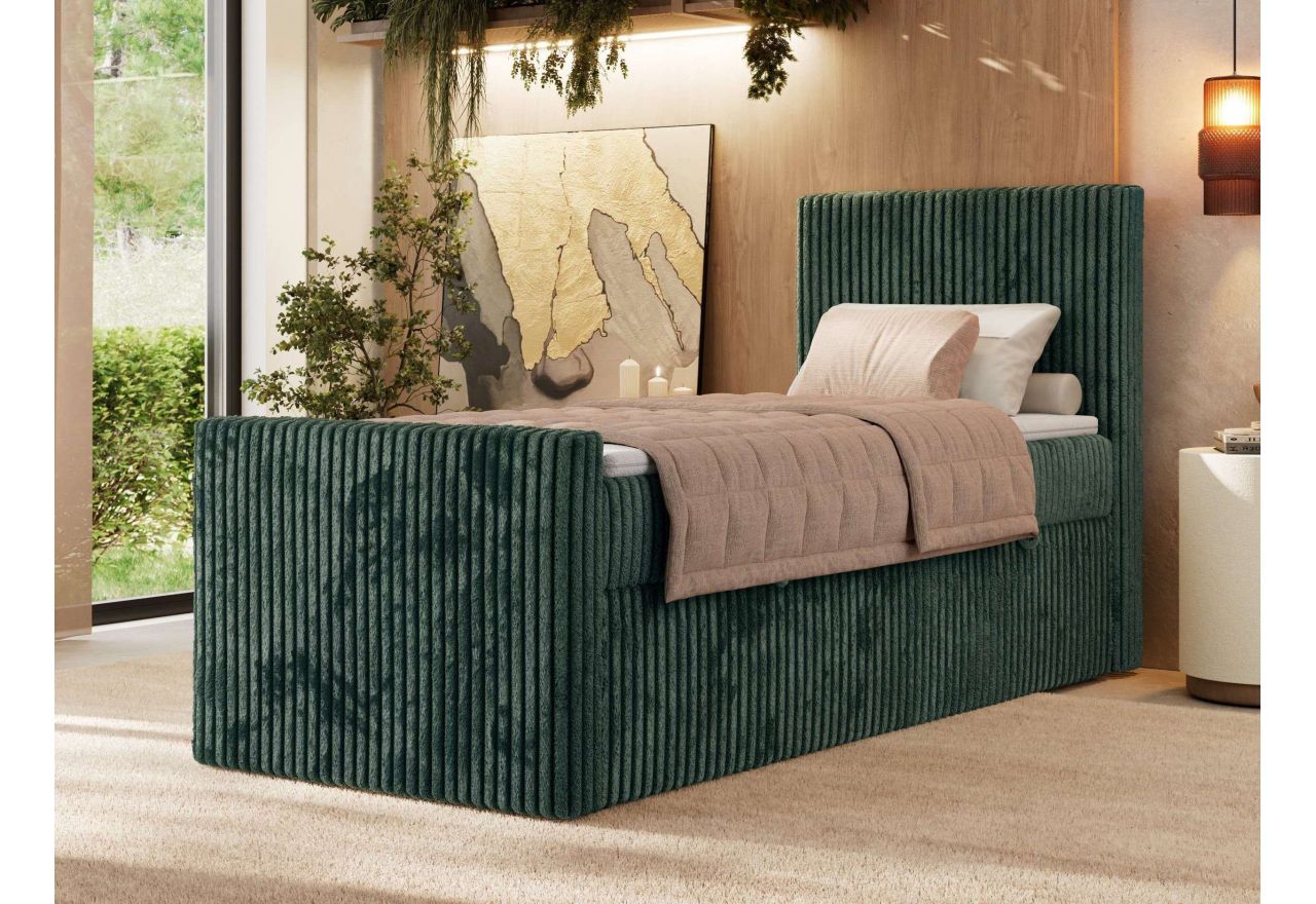 Łóżko kontynentalne TILIANO DUO 90x200 - H4 - ciemnozielony, sztruks - strona prawa - topper T25