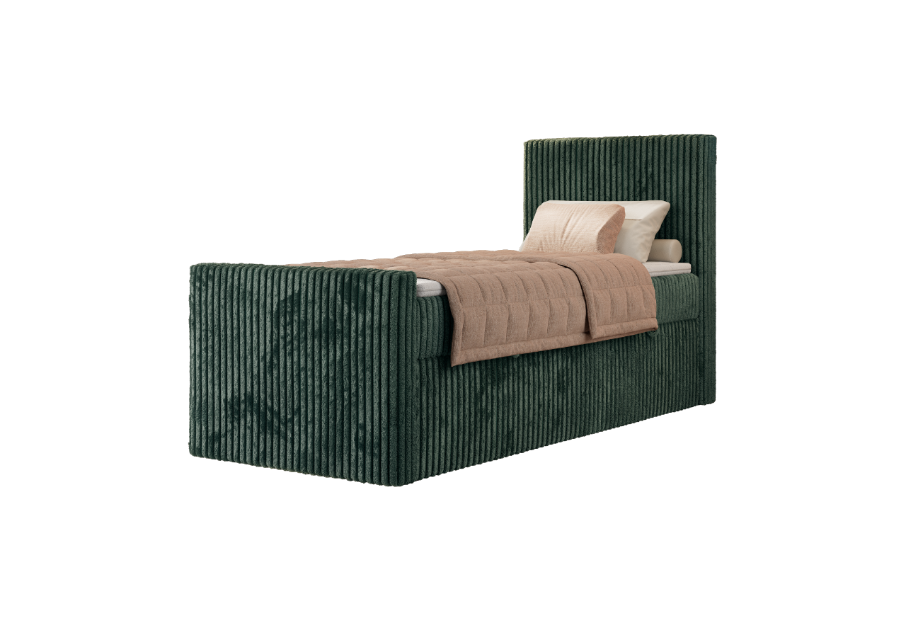Łóżko kontynentalne TILIANO DUO 90x200 - H4 - ciemnozielony, sztruks - strona prawa - topper T25