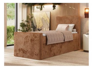 Łóżko kontynentalne TILIANO DUO 90x200 - H4 - pomarańczowy, sztruks - strona prawa - topper T25