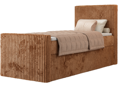 Łóżko kontynentalne TILIANO DUO 90x200 - H4 - pomarańczowy, sztruks - strona prawa - topper T25