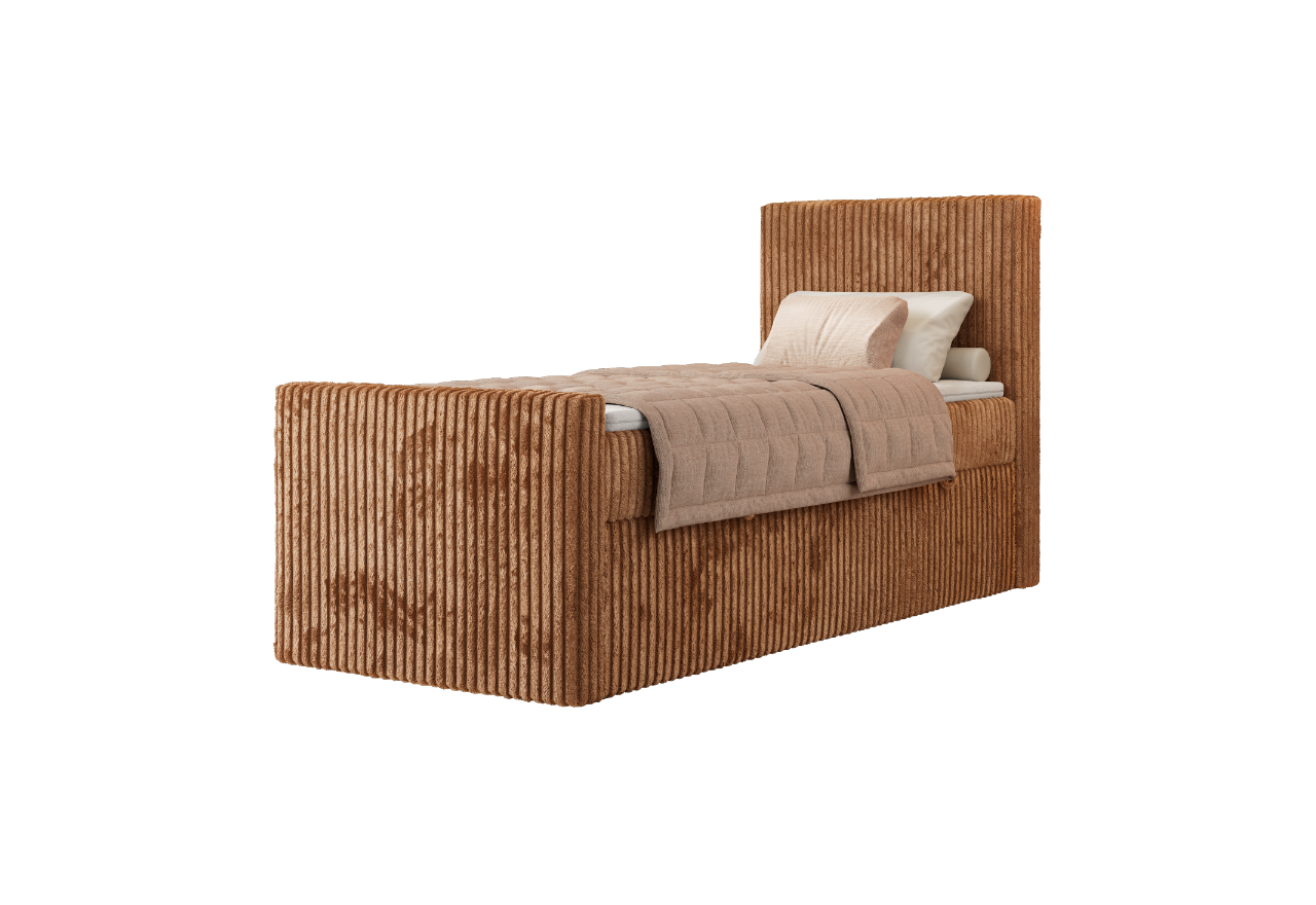 Łóżko kontynentalne TILIANO DUO 90x200 - H4 - pomarańczowy, sztruks - strona prawa - topper T25