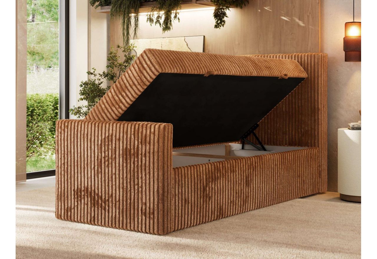 Łóżko kontynentalne TILIANO DUO 90x200 - H4 - pomarańczowy, sztruks - strona prawa - topper T25