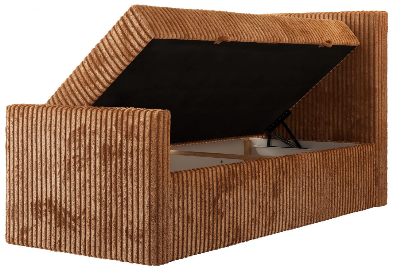 Łóżko kontynentalne TILIANO DUO 90x200 - H4 - pomarańczowy, sztruks - strona prawa - topper T25