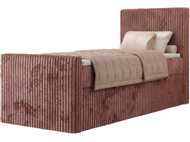 Łóżko kontynentalne TILIANO DUO 90x200 - H4 - różowy, sztruks - strona prawa - topper T25