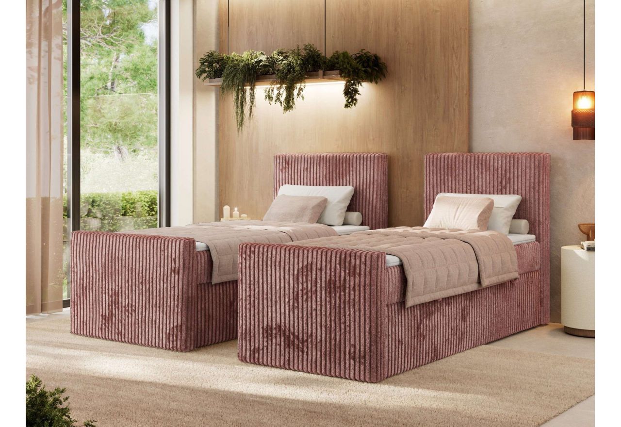 Łóżko kontynentalne TILIANO DUO 90x200 - H4 - różowy, sztruks - strona prawa - topper T25