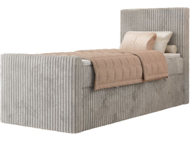 Łóżko kontynentalne TILIANO DUO 90x200 - H4 - jasnoszary, sztruks - strona prawa - topper T25