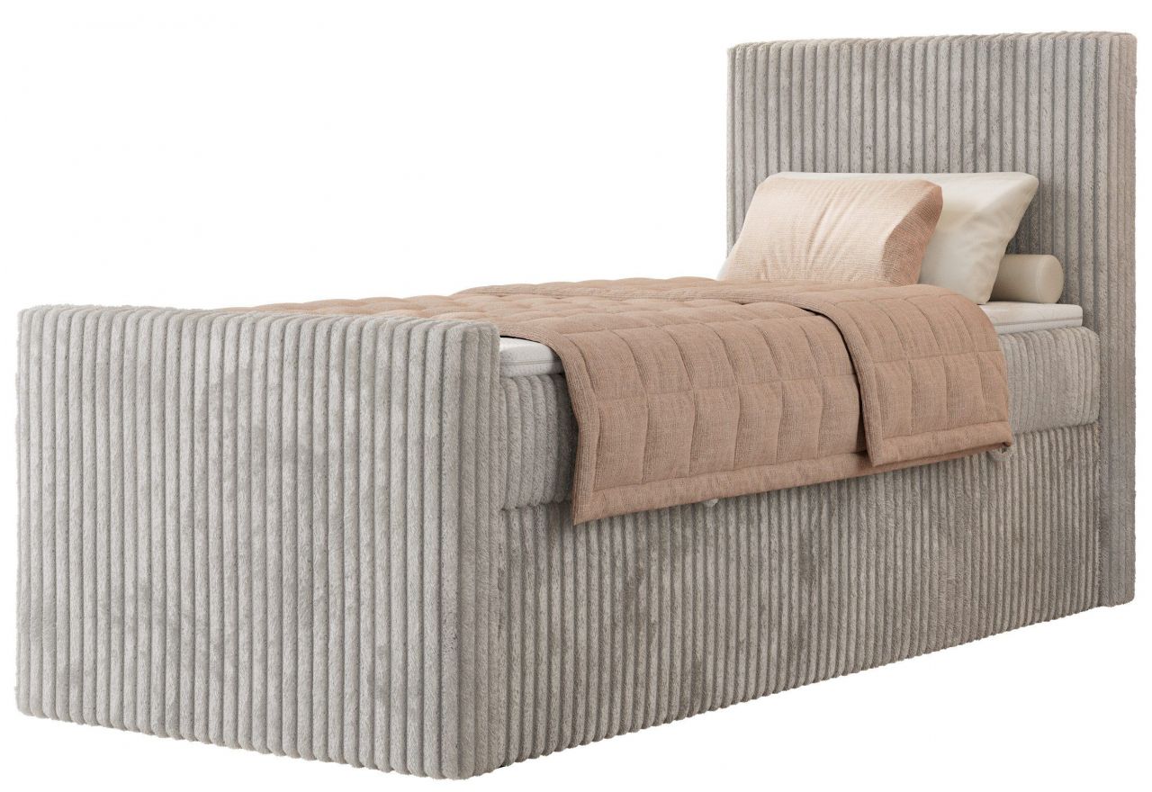 Łóżko kontynentalne TILIANO DUO 90x200 - H4 - jasnoszary, sztruks - strona prawa - topper T25