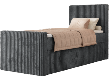 Łóżko kontynentalne TILIANO DUO 90x200 - H4 - ciemnoszary, sztruks - strona prawa - topper T25