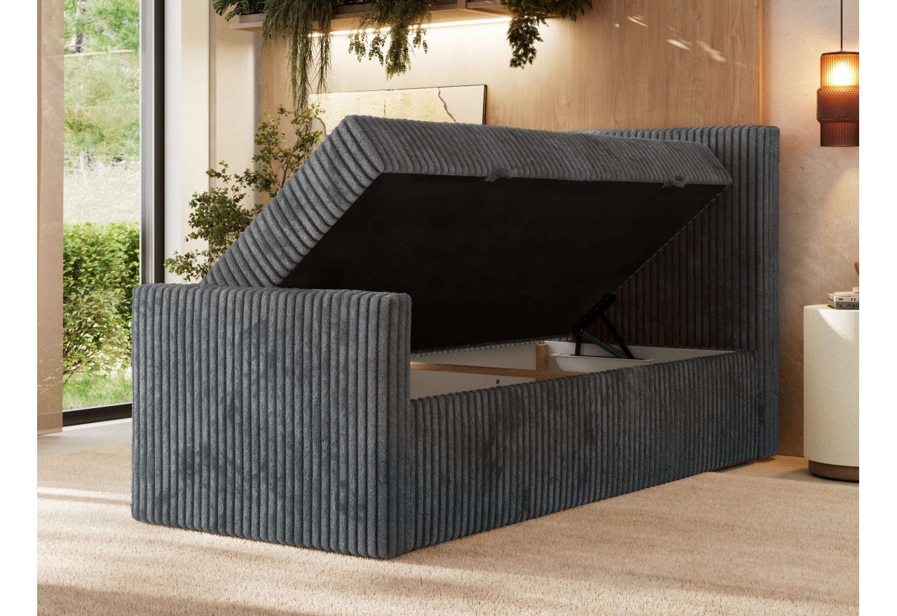 Łóżko kontynentalne TILIANO DUO 90x200 - H4 - ciemnoszary, sztruks - strona prawa - topper T25