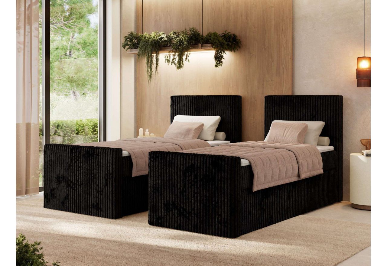 Łóżko kontynentalne TILIANO DUO 90x200 - H4 - czarny, sztruks - strona prawa - topper T25