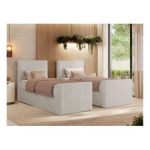 Łóżko kontynentalne TILIANO DUO 90x200 - H3 - beżowy, sztruks - strona lewa - topper Visco