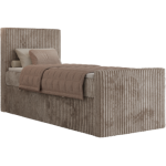 Łóżko kontynentalne TILIANO DUO 90x200 - H3 - jasnobrązowy, sztruks - strona lewa - topper Visco