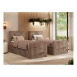 Łóżko kontynentalne TILIANO DUO 90x200 - H3 - brązowy, sztruks - strona lewa - topper Visco