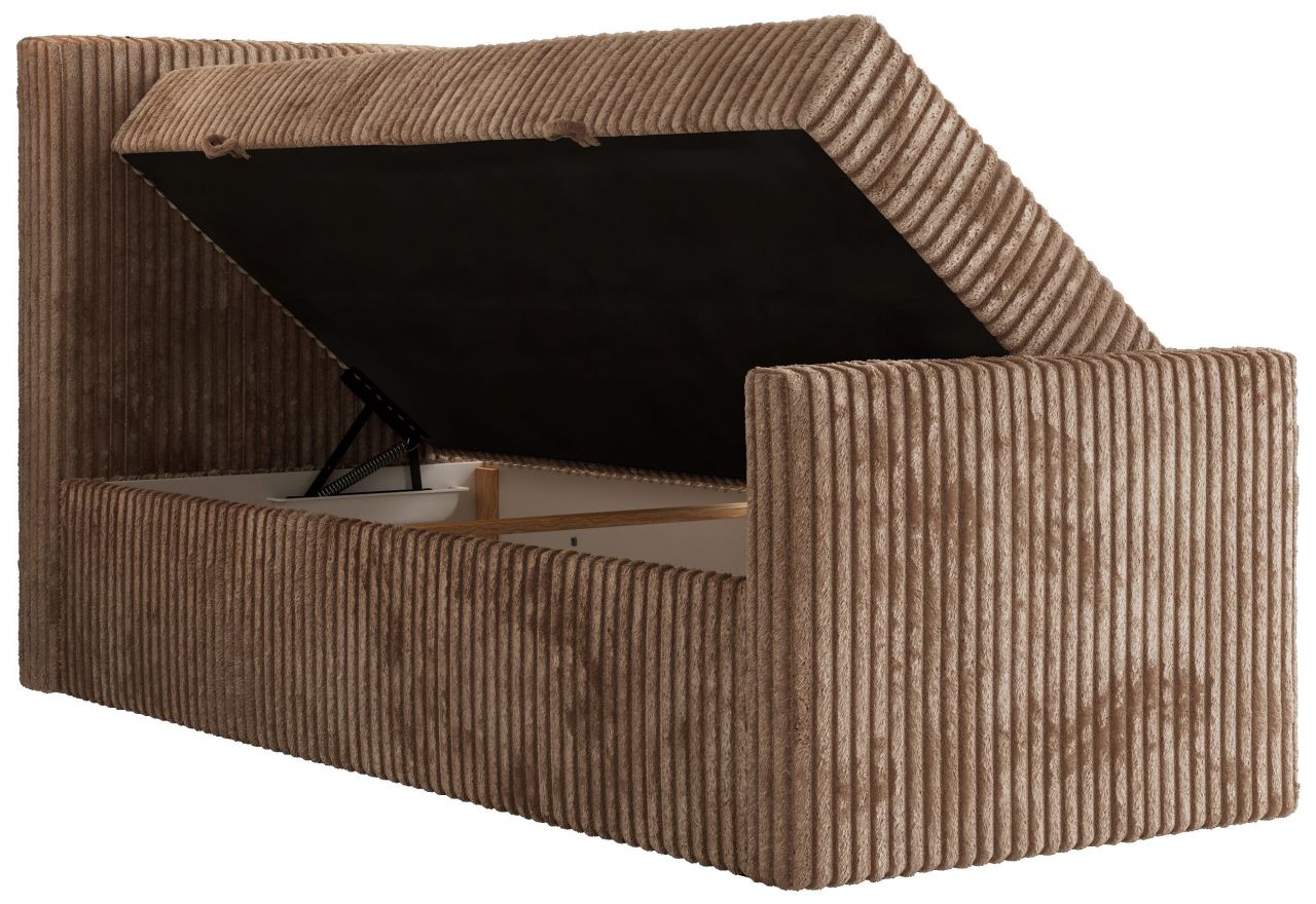 Łóżko kontynentalne TILIANO DUO 90x200 - H3 - brązowy, sztruks - strona lewa - topper Visco