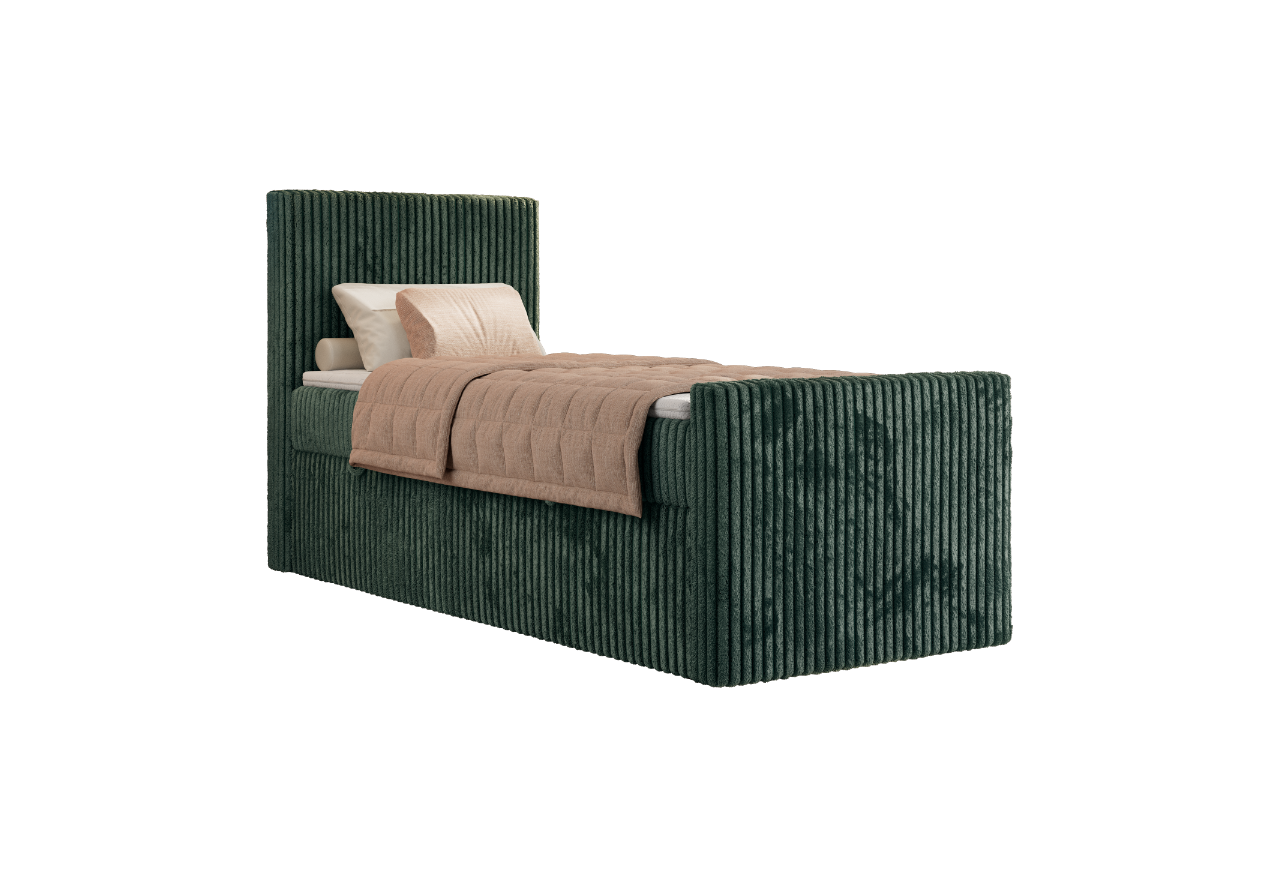 Łóżko kontynentalne TILIANO DUO 90x200 - H3 - ciemnozielony, sztruks - strona lewa - topper Visco