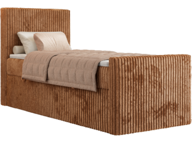 Łóżko kontynentalne TILIANO DUO 90x200 - H3 - pomarańczowy, sztruks - strona lewa - topper Visco