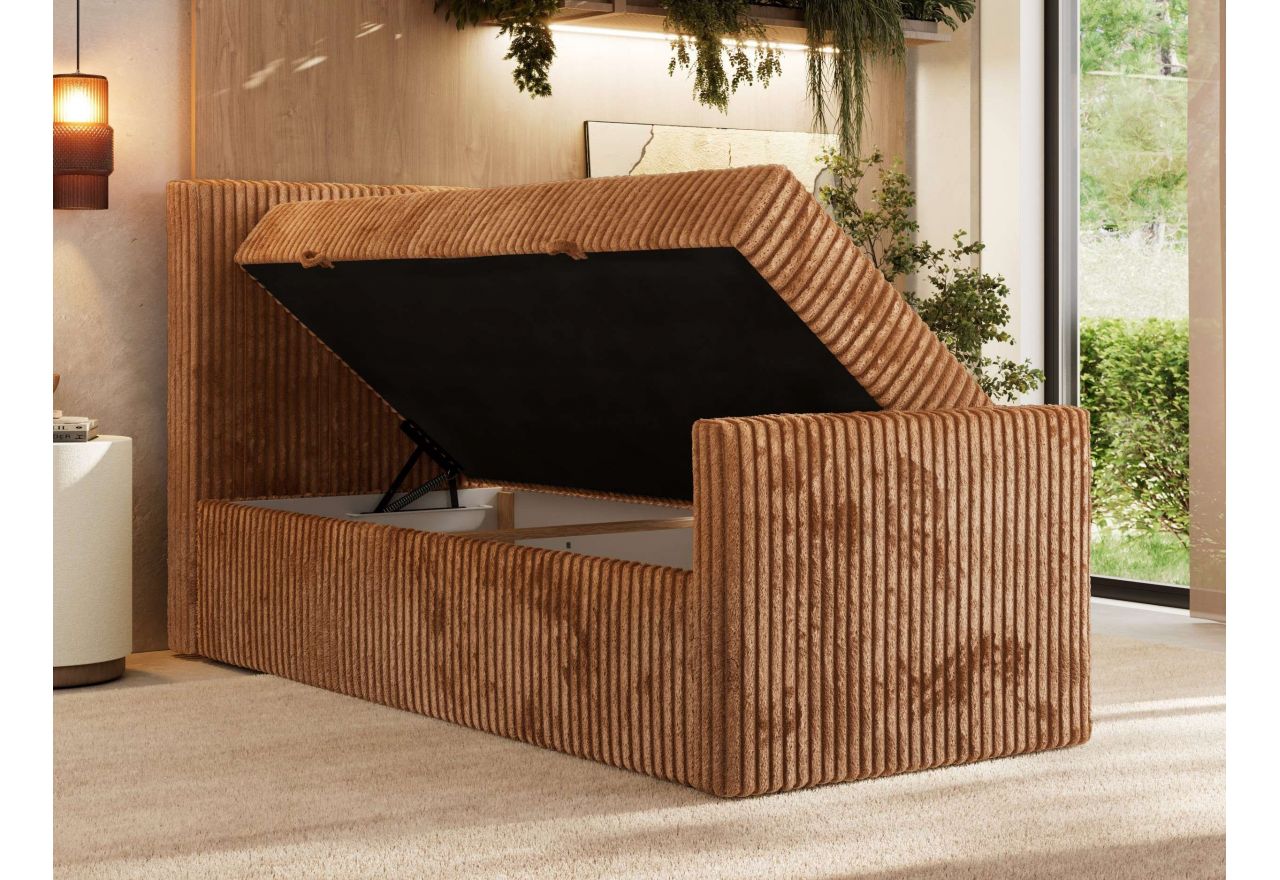 Łóżko kontynentalne TILIANO DUO 90x200 - H3 - pomarańczowy, sztruks - strona lewa - topper Visco