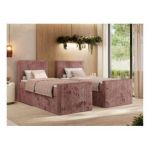 Łóżko kontynentalne TILIANO DUO 90x200 - H3 - różowy, sztruks - strona lewa - topper Visco