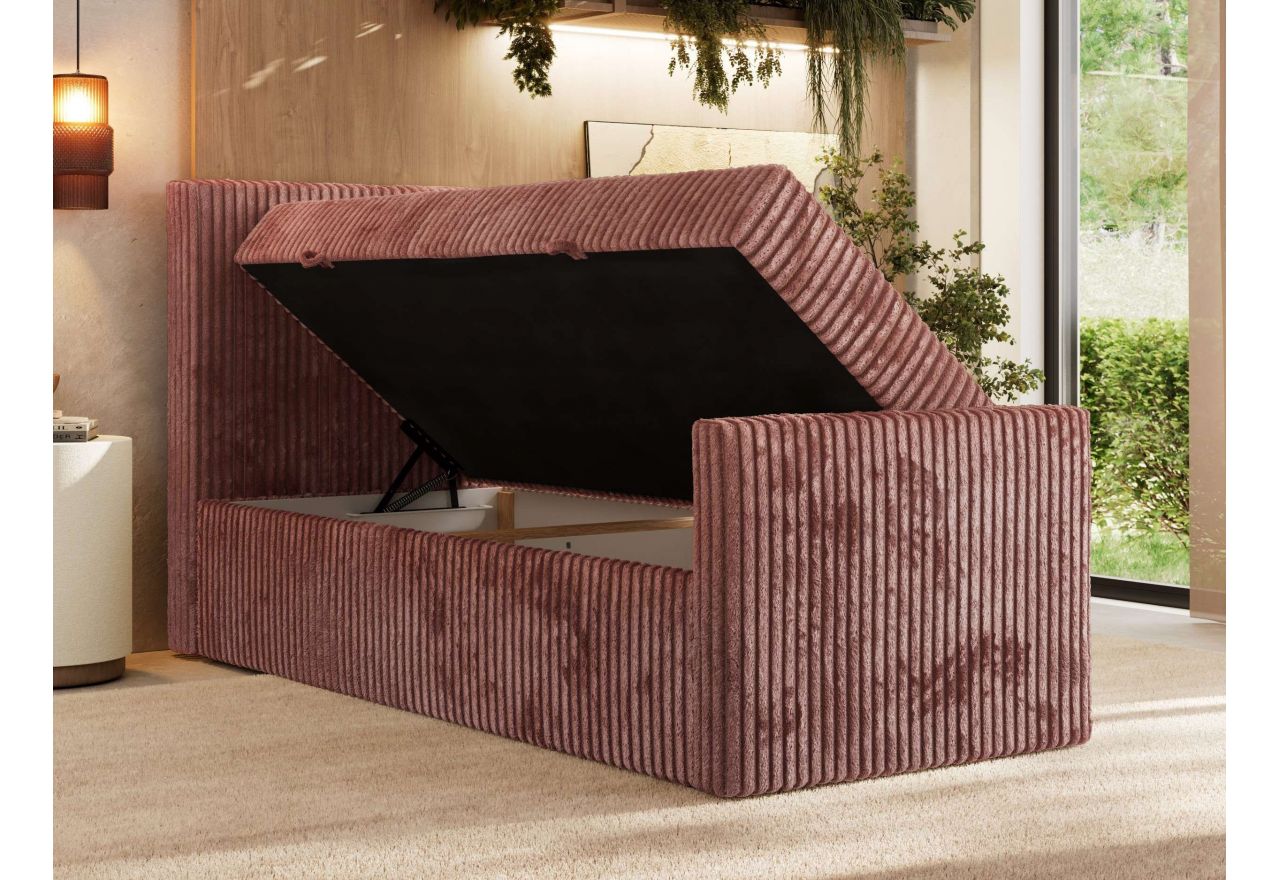 Łóżko kontynentalne TILIANO DUO 90x200 - H3 - różowy, sztruks - strona lewa - topper Visco