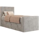 Łóżko kontynentalne TILIANO DUO 90x200 - H3 - jasnoszary, sztruks - strona lewa - topper Visco