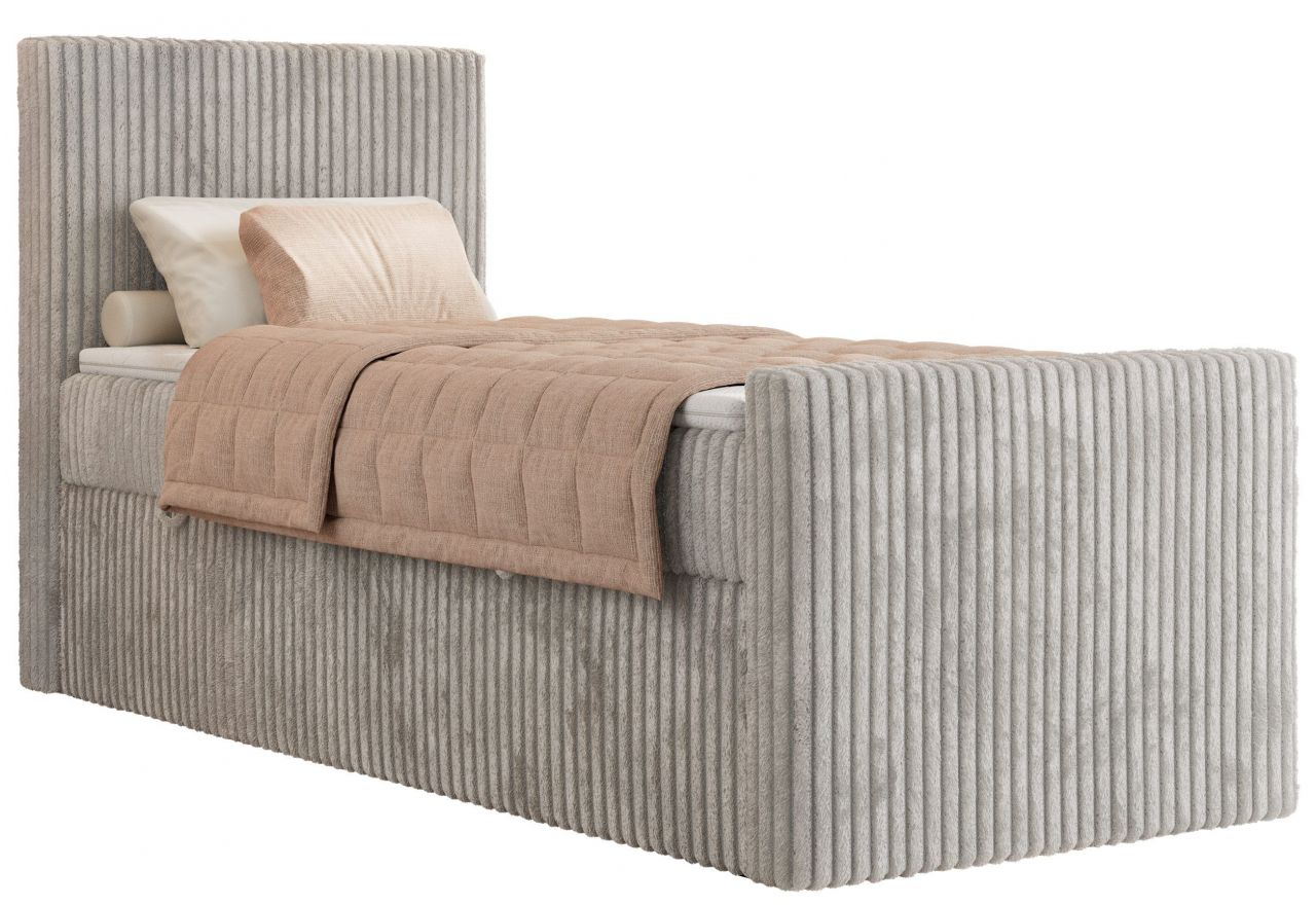 Łóżko kontynentalne TILIANO DUO 90x200 - H3 - jasnoszary, sztruks - strona lewa - topper Visco